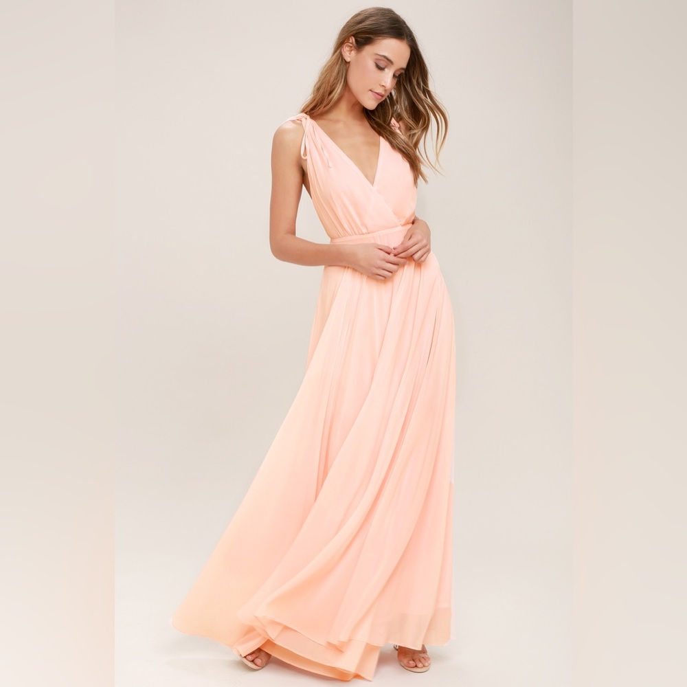 Lulu’s V Neck Sleeveless Pink Backless Flowy Maxi Dress
